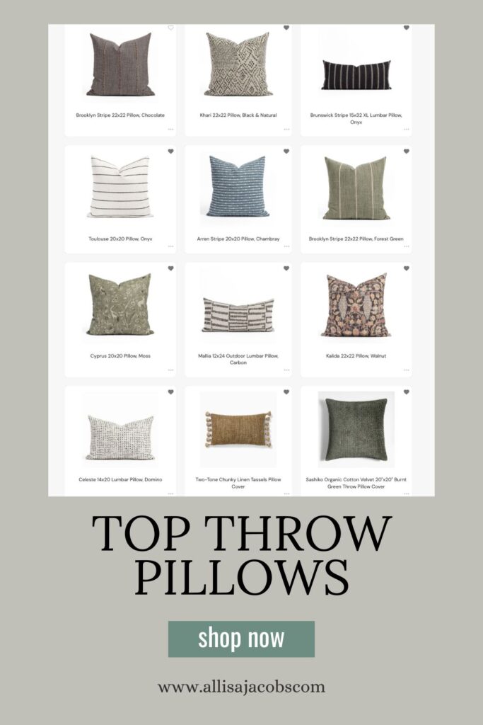 collage of throw pillows with text: top throw pillows
