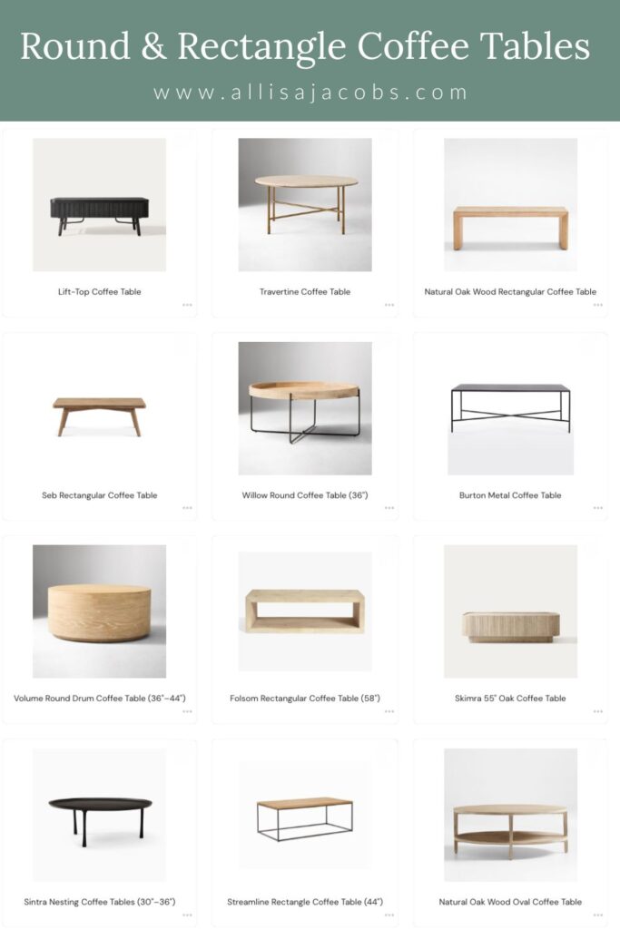 collage of round and rectangle coffee tables