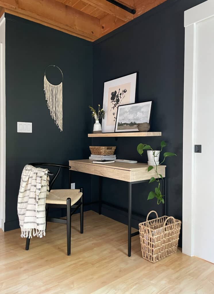 bedroom corner office nook with desk and chair