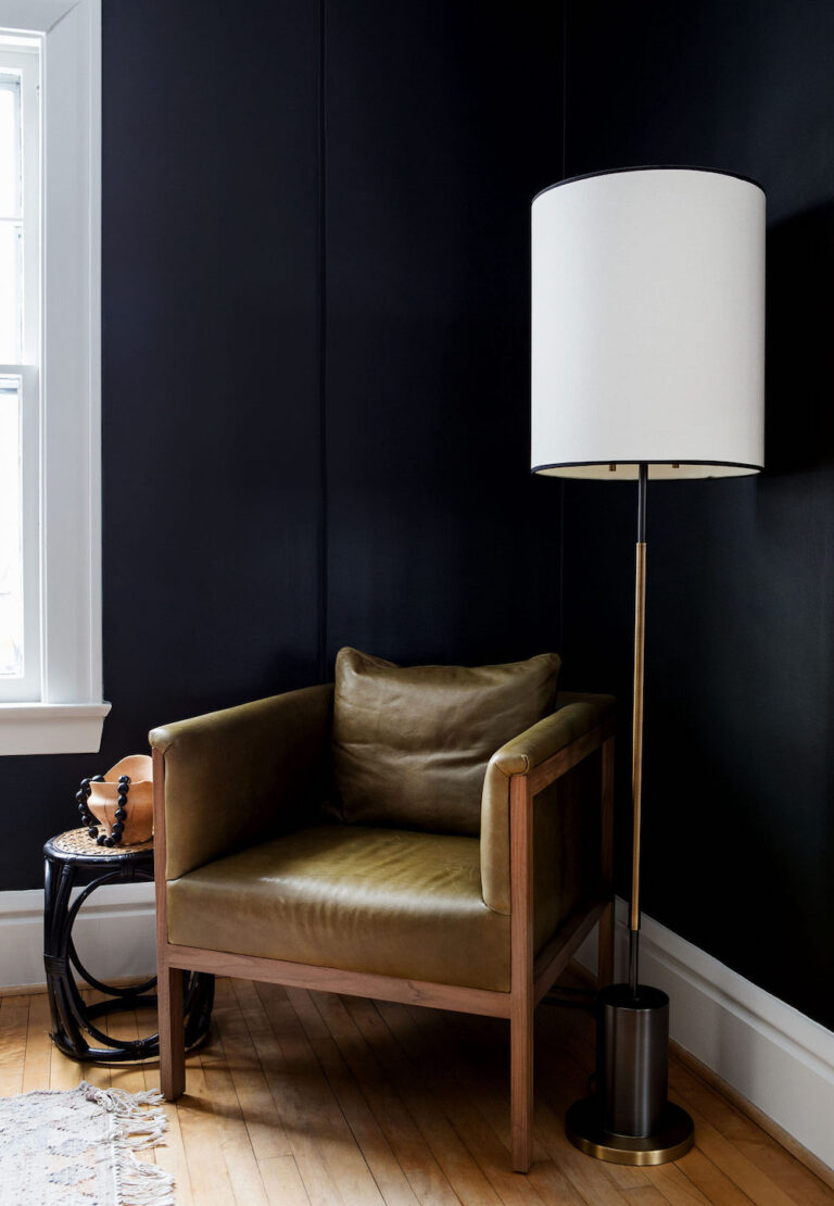 black corner with chair and lamp