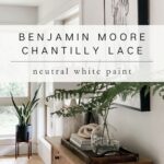 white living room with text: benjamin moore chantilly lace